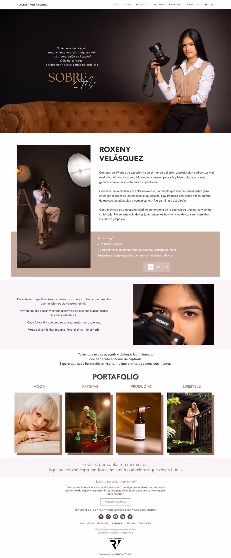 Site portfolio complet de la photographe Roxeny Velasquez