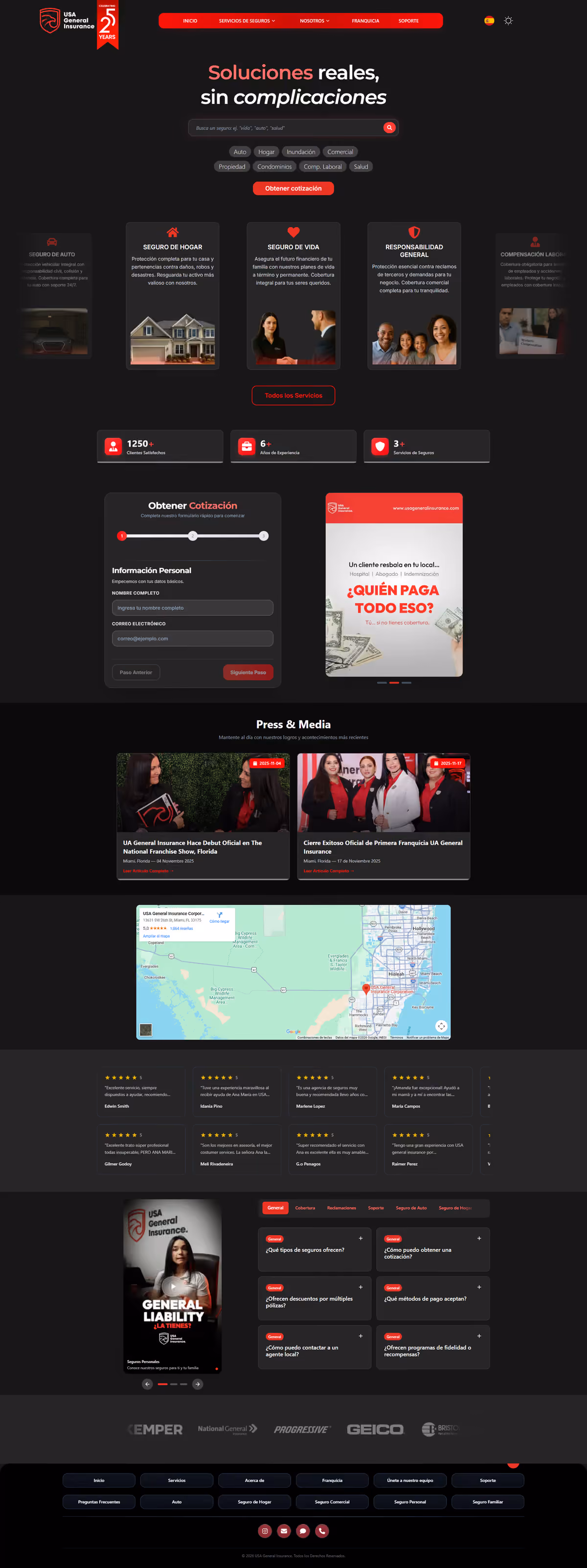 Full page of the USA General Insurance website